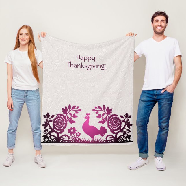 Magenta Thanksgiving Turkiet Blommigt Fleece Blank (På plats)