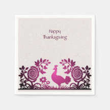 Magenta Thanksgiving Turkiet Blommigt Napkins