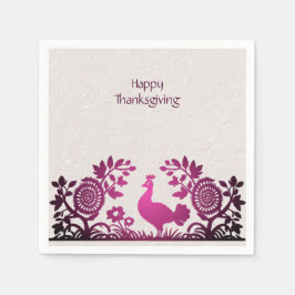 Magenta Thanksgiving Turkiet Blommigt Napkins Pappersservett
