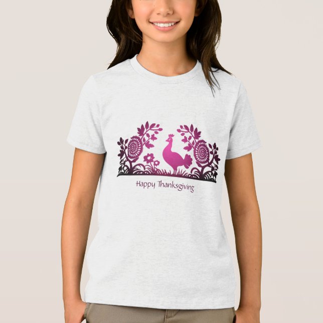 Magenta Thanksgiving Turkiet Blommigt T-Shirt (Framsida)