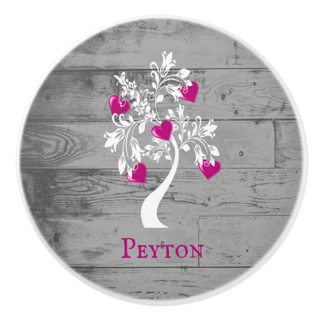 Magenta Träd i Hearts Personlig Ceramic Knob Knopp (Framsidan)