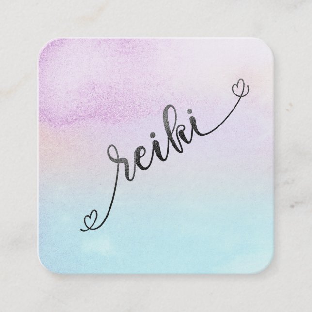 *~* Magenta - Turquota Mint Black Glitter REIKI Fyrkantigt Visitkort (Framsida)