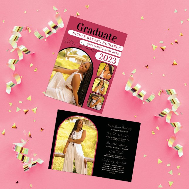 Magenta Typography Photo Studenten annons Inbjudningar (Skapare uppladdad)