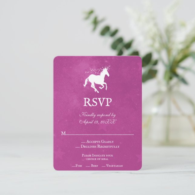 Magenta Unicorn-Bröllop OSA Card Kort (Stående Fram)