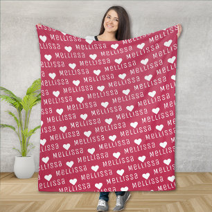 Magenta Upprepande Namn Monogram Heart Fleecefilt