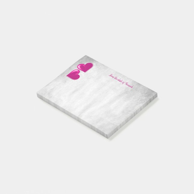 Magenta Valentine Hearts Personlig Notes Post-it Block (Vinklad)
