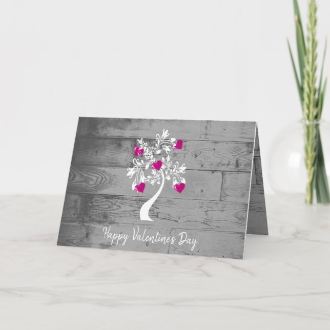 Magenta Valentine Hearts Träd Greeting Card Kort (Framsida)