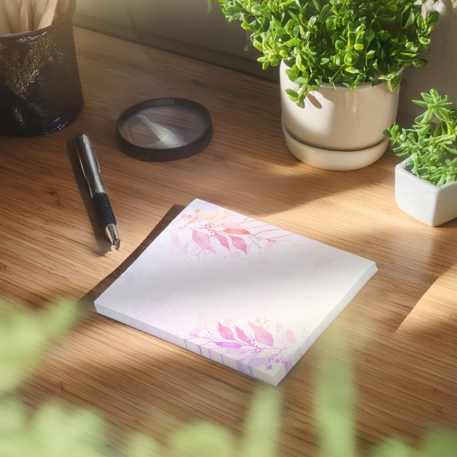 Magenta varmröd akvarellblad blommor bröllop post-it block (Skapare uppladdad)