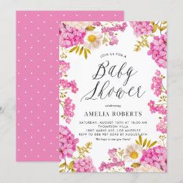 Magenta Vattenfärg Hydrangeas Blommigt Baby Shower Inbjudningar