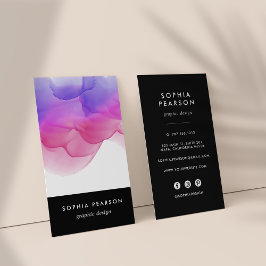 Magenta Vattenfärgsfack | Lodrät Social Media Visitkort