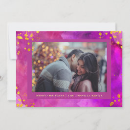 Magenta Vattensfärgad jul med Guld | Foto Julkort