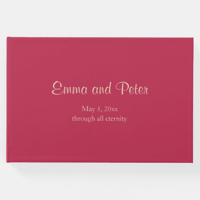 Magenta "Via all Eternity", minimalistiskt Bröllop Gästböcker (Framsida)