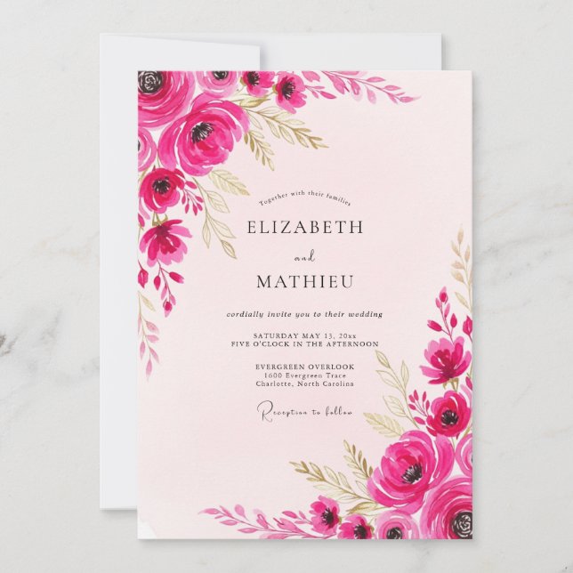 Magenta Vibrant Spring Wedding Inbjudningar (Framsida)