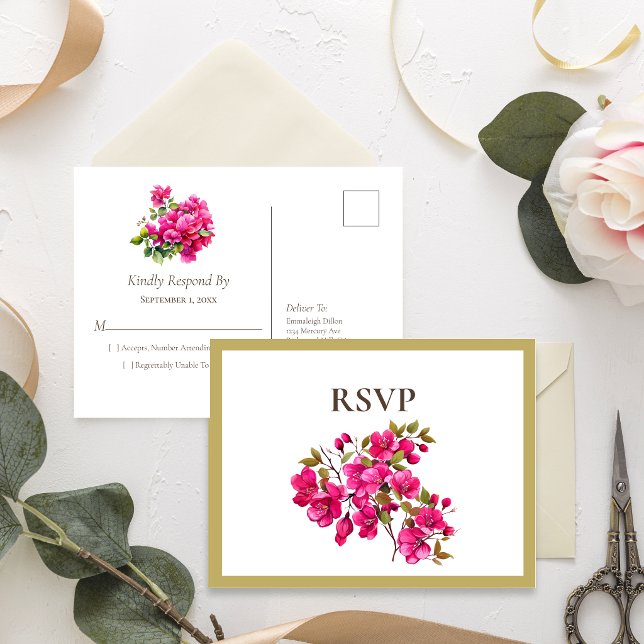Magenta vilda rosor RSVP Inbjudan Vykort (Skapare uppladdad)