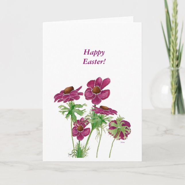 Magenta Vind Flowers Påsk Card Helgkort (Framsida)