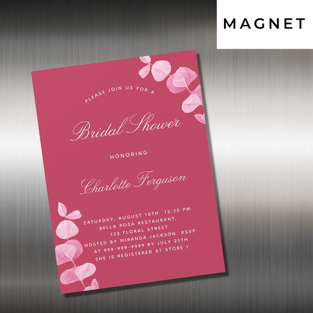 Magenta vit eukalyptus lyxur möhippa magnetisk inbjudningskort (Skapare uppladdad)