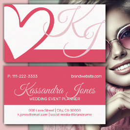 Magenta Vit Kalligrafisk hjärtmonogram Initialer Visitkort