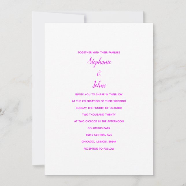 Magenta Vit klassiskt minimum 2024 Elegant bröllop Inbjudningar (Framsida)