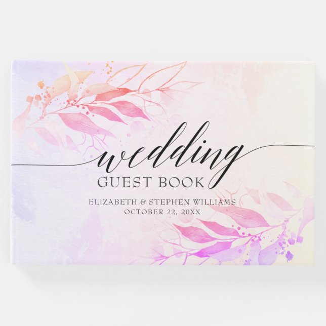 Magenta Watercolor Löv Blommigt Bröllop Guestbook Gästböcker (Framsida)