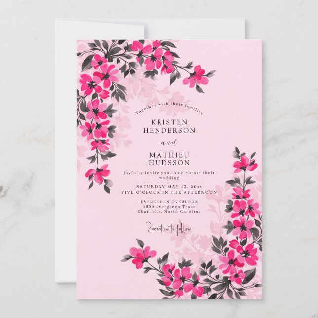 Magenta Whimsical Spring Wedding Inbjudningar (Framsida)
