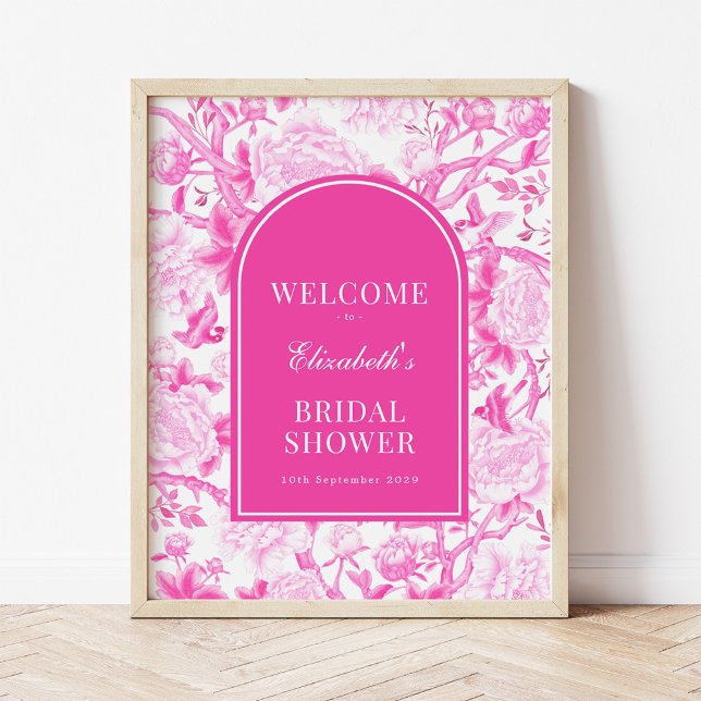 Magenta White Chinoiserie Möhippa Välkommen Poster (Skapare uppladdad)