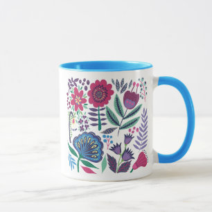 Magentafärgad blommönster för Folk konst Mugg