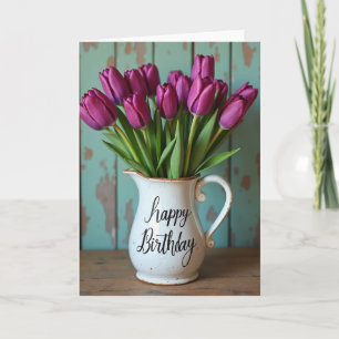 Magentafärgad födelsedagskort med blommotiv kort