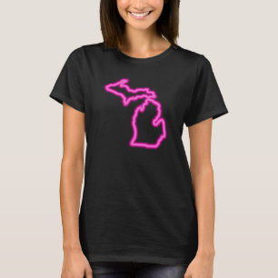 Magentafärgad karta för kallt neon av Michigan T-shirt