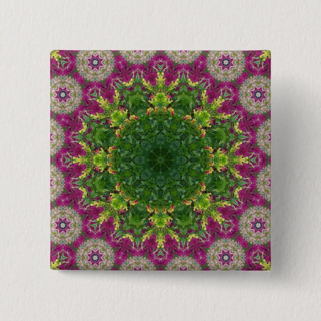 Magentafärgade blommor cirklar mandalaen knapp (Framsida)