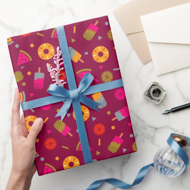 Magentafärgat sommar-glassmönster presentpapper (Gifting)