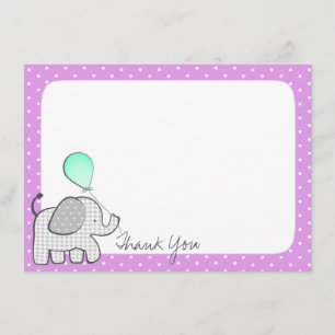 Magentan Elephant och Balloons Tack Kort