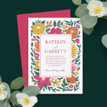Magentan Fet Blommigt Gult Orange Bröllop Inbjudningar<br><div class="desc">Den här fantastiska bröllopsinbjudan innehåller en blommigt i hand plockade i magenta,  rosa,  orange,  gyllene gult och mörk-grönt. Stil är nästan krita - som / pasteller. Färgen i bakgrunden på framsidan och baksidan kan anpassas om så önskas. Enkel,  elegant,  djärv och modern - perfekt för din speciella dag!</div>