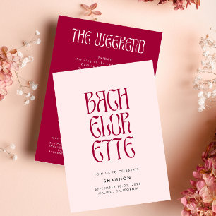 Magentan "Fet Rosa Typography" Bachelorette Helg Inbjudningar