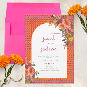 Magentan Fuchsia Fuchsia Blommigt Sweet sixteen Inbjudningar