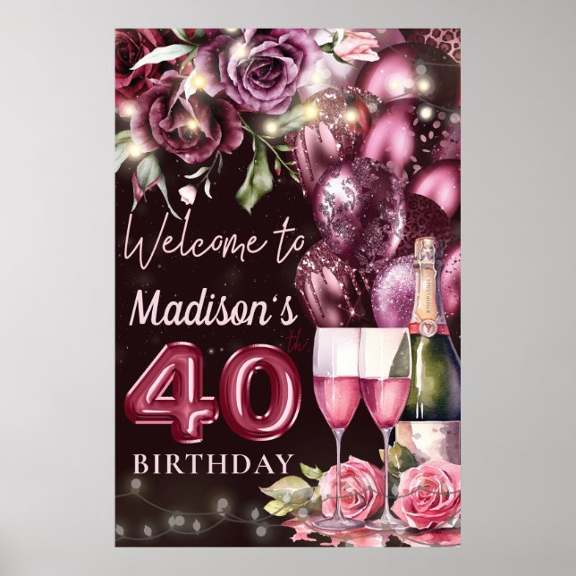 Magentan Luxury Vin 40:e födelsedag Välkomstskylt Poster (Framsidan)