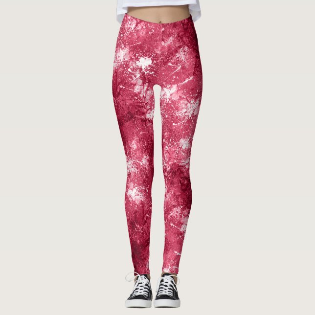 Magentan Marble Paint Mönster i Modern Coola Abstr Leggings (Framsida)