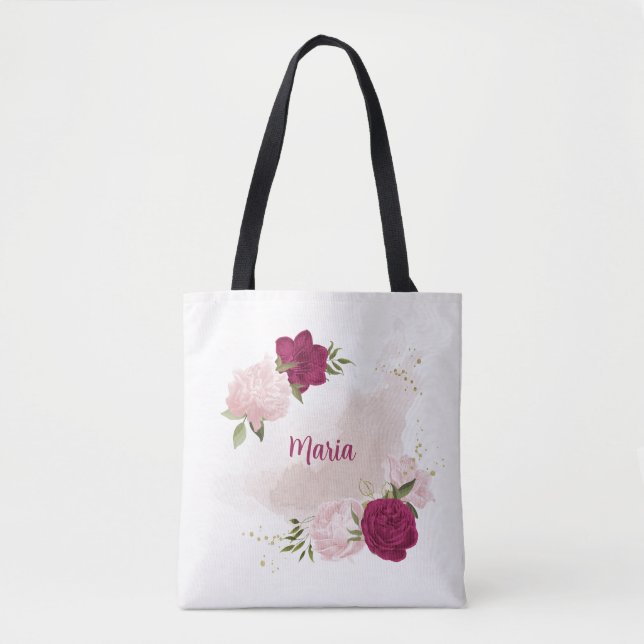 magentans rosa blommigt greenergin tygkasse (Framsida)