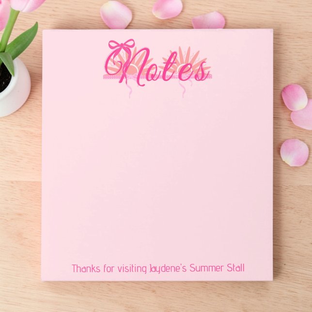 Magentia And Pink Bow With Sunburst Anteckningsblock (Soft pink colors for home or corporate giveaway. Promote your small business with style. )