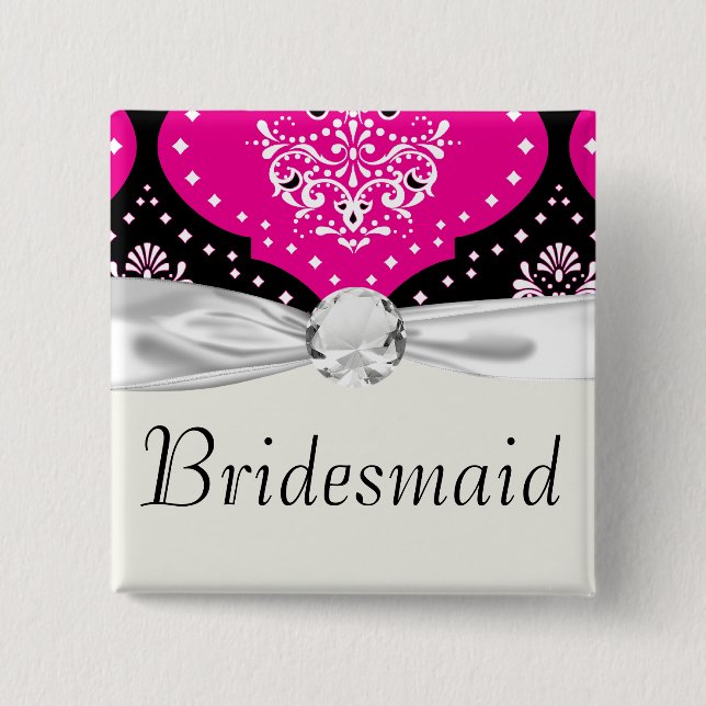 Mager rosa svartvit henna-damm knapp (Framsida)