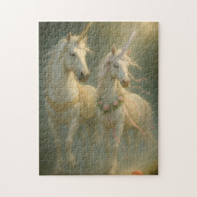 Magestic Unicorns forest sunrise Pussel (Vertikal)