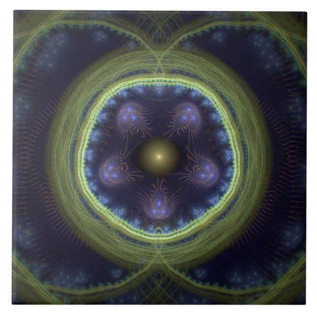 Magestisk fractal grönt blå mystisk mönster kakelplatta (Framsidan)