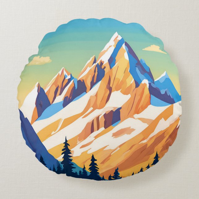 Magestiska berg rund kudde (Framsidan)