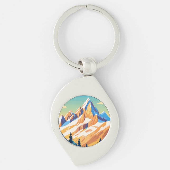 Magestiska berg swirl silverfärgad nyckelring (Framsidan)