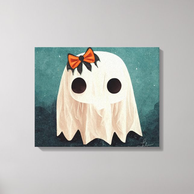 Maggie the Friendly Ghost ・ Cute Halloween Art Art Canvastryck (Framsida)