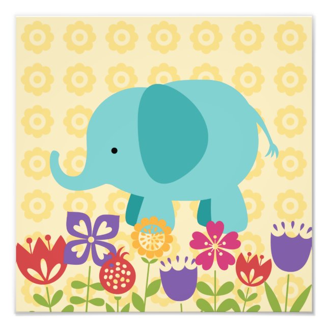 Maggie's Menagerie Nursery Prints: Teal Elephant Fototryck (Framsidan)