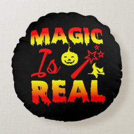 Magi är verklig Halloween Pumpa Häxa Spelled Wand  Rund Kudde