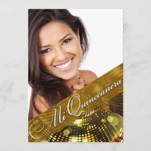 Magi tänder fotoet Quinceanera - guld Inbjudningar