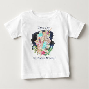 Magic 1st Birthday Sweet Blommigt Unicorn Kids T Shirt