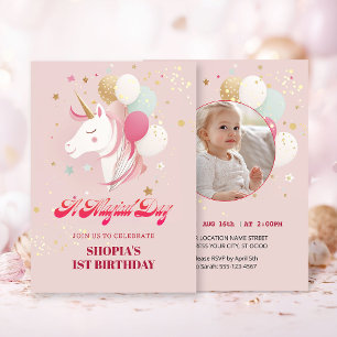 Magic 1st Birthday Unicorn Inbjudningar