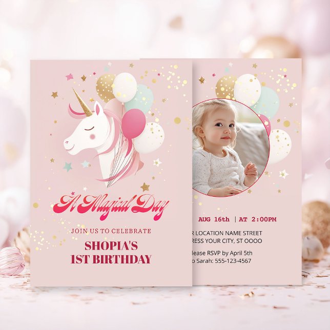 Magic 1st Birthday Unicorn Inbjudningar (Skapare uppladdad)